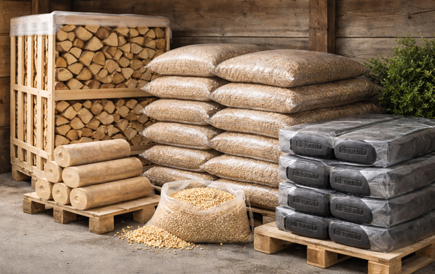 Früheinlagerung von Brennstoffen: Warum sich Vorrat jetzt lohnt Verschiedene Brennstoffe sauber gestapelt zur Einlagerung