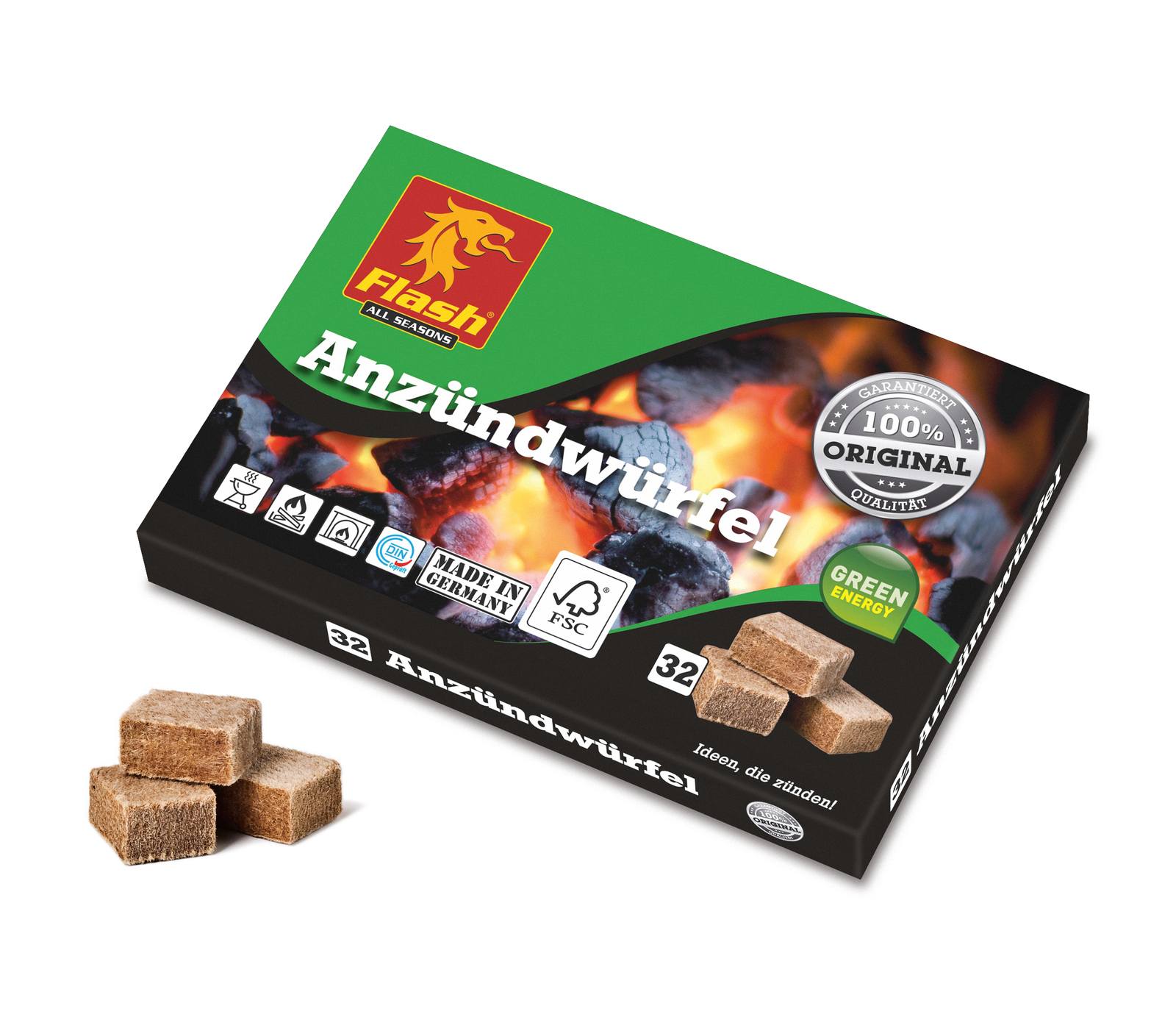 FLASH Anzünder Holz & Wachs 32 Würfel