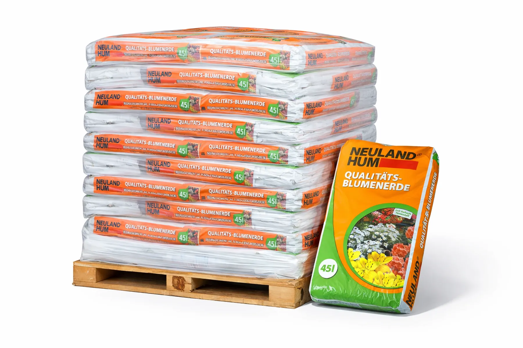 Neuland Hum Blumenerde 45l Palette NeulandHum Qualitäts-Blumenerde 45 Liter Palette mit Einzelsack