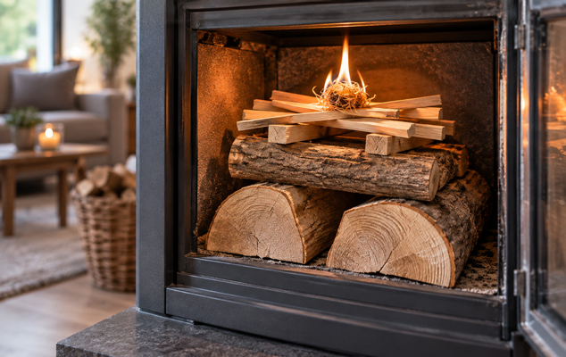 Kamin richtig anzünden mit Scheitholz und Anzündholz