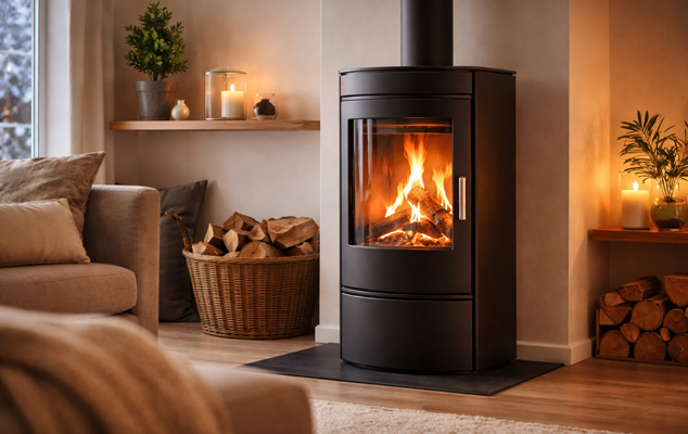 Heizen mit Holz: Grundlagen, Vorteile und eine Einordnung Moderner Kaminofen mit ruhigem Flammenbild