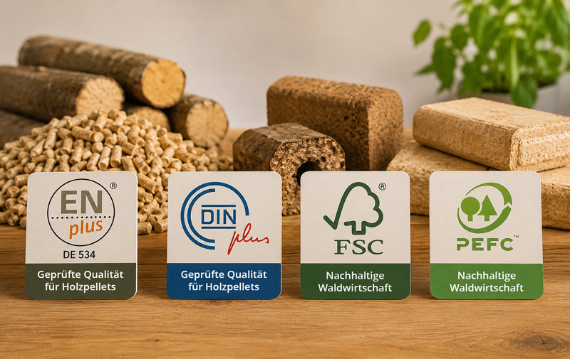 Zertifizierte Brennstoffe mit Holzpellets, Holzbriketts und Brennholz